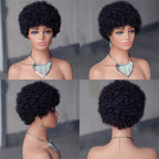 Natural Black Fluffy Afro Kinky Curly Short European Human Hair Remy Hair Wig for Black Women with Light Brown Lace
