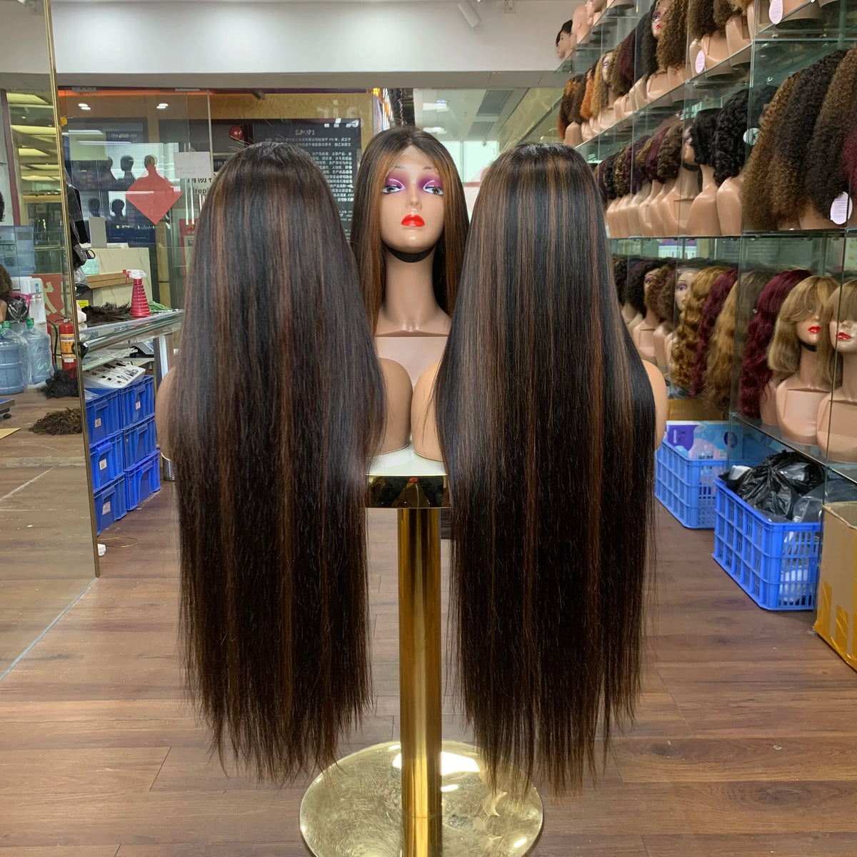 Highlight #P1B/ Brown Smooth Straight Human Hair Wigs 13X4 4X4 Transparent Lace Frontal Highlight Lace Front Human Hair Wig