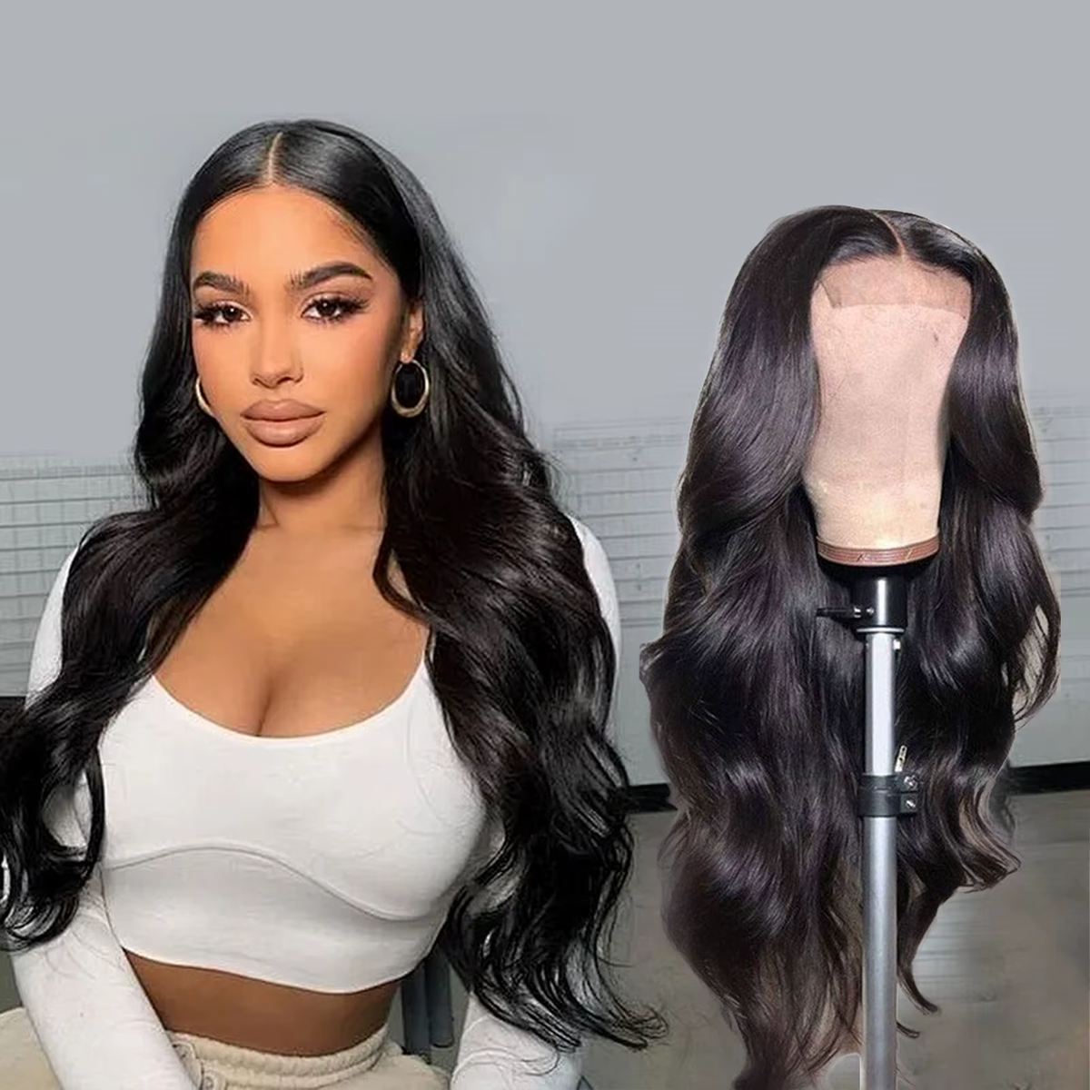 Synthetic Wig Long Lace Black Wavy Wig for Women Middle Part Curly Natural Looking Heat Resistant Fiber for Daily