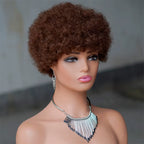 Natural Black Fluffy Afro Kinky Curly Short European Human Hair Remy Hair Wig for Black Women with Light Brown Lace
